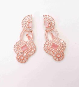 Rose Gold Stone Studded Long AD Earrings